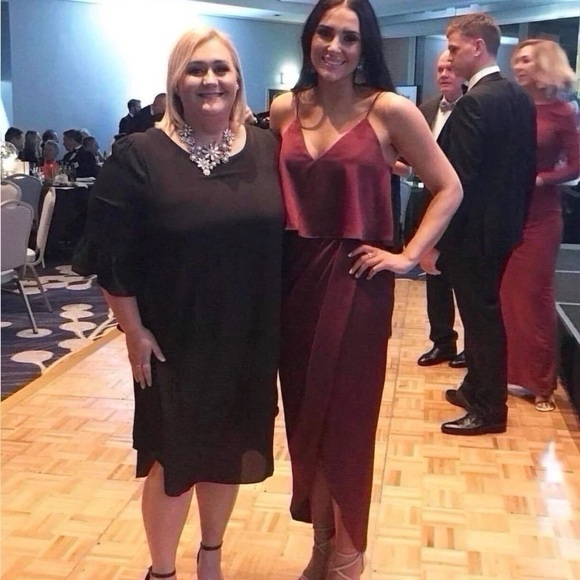 Shona Joy Luxe Cocktail Frill Dress Garnet Burgundy - Picture 3 of 8